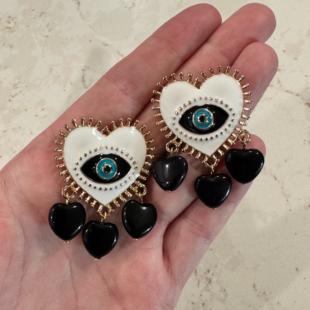 Heart and Eye Dangle Earrings